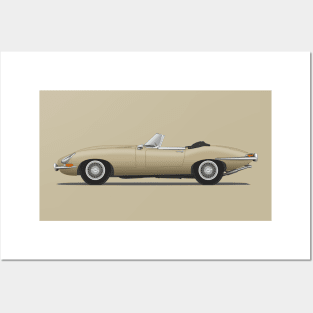 Jaguar E Type Roadster Golden Sand Posters and Art